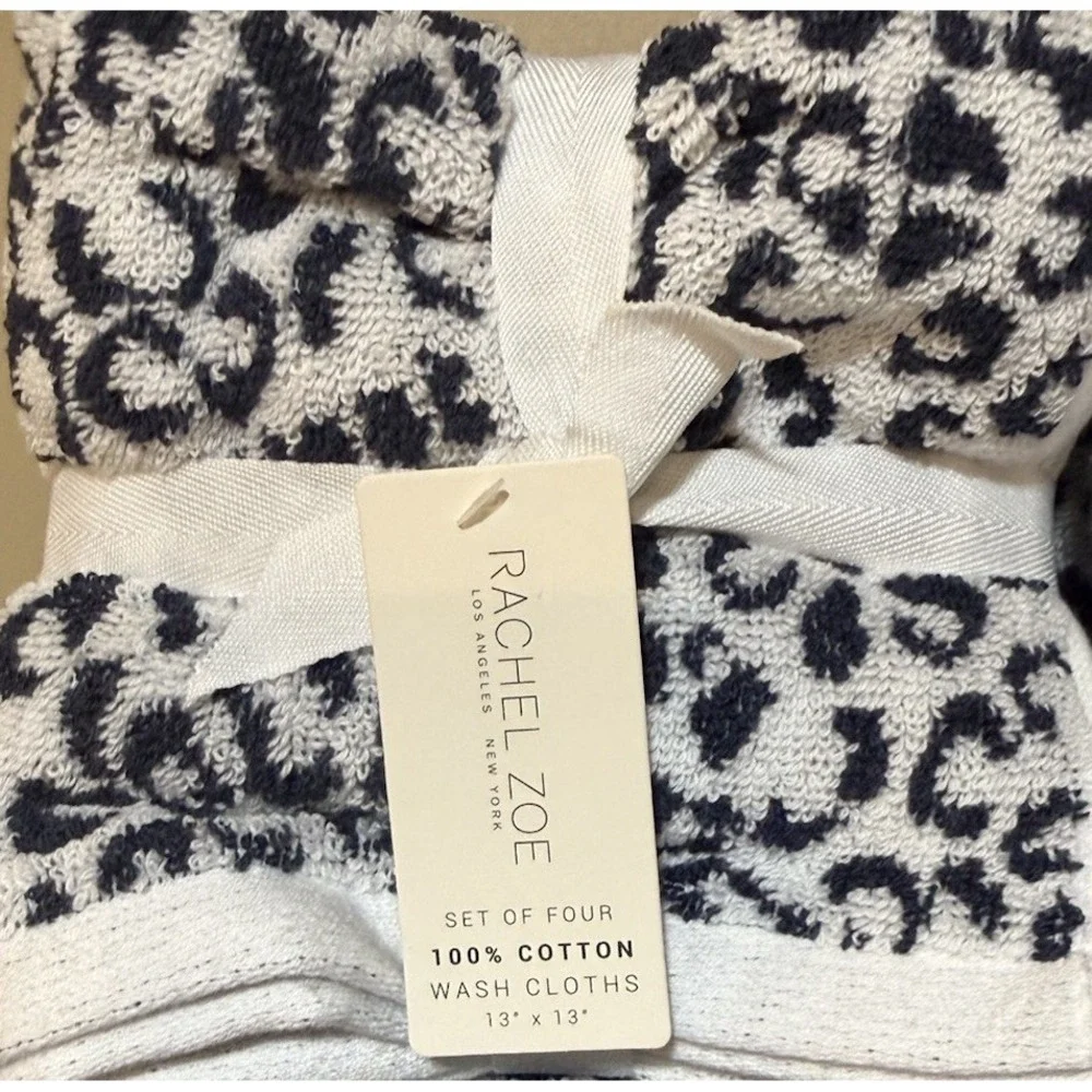 8pc Rachel Zoe Leopard Cheetah Animal Print Bath Hand Washcloth Towel Set NEW